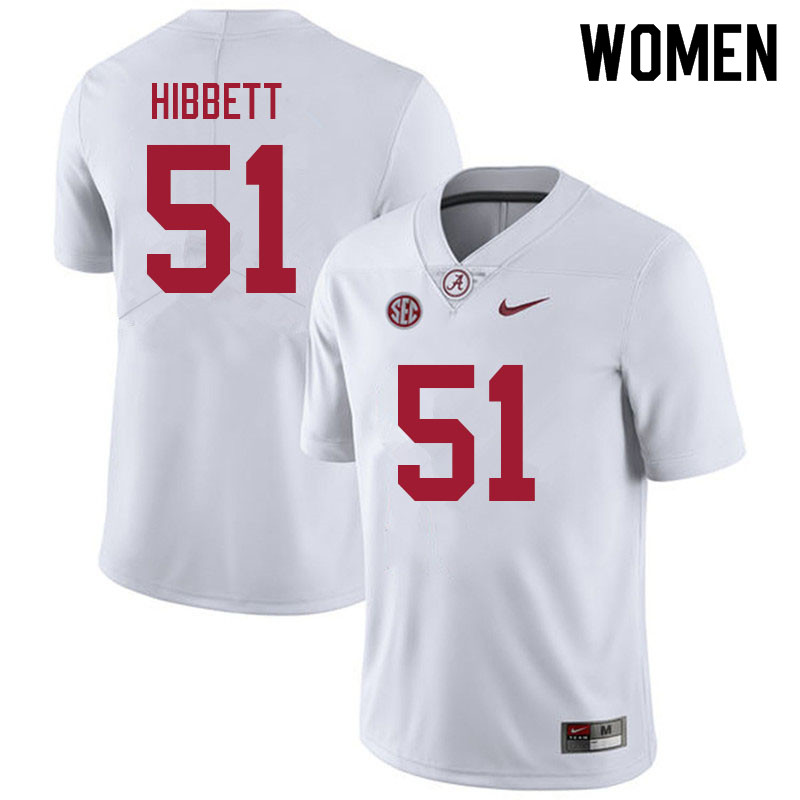 Women #51 Kneeland Hibbett Alabama Crimson Tide College Football Jerseys Sale-White